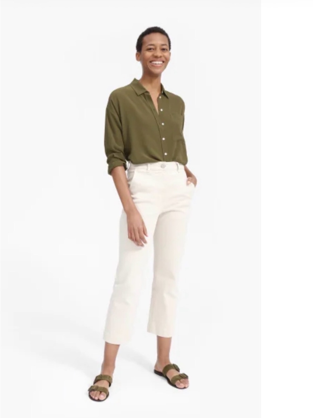 Everlane | The Clean Silk Oversized Shirt | Olive | Size 4